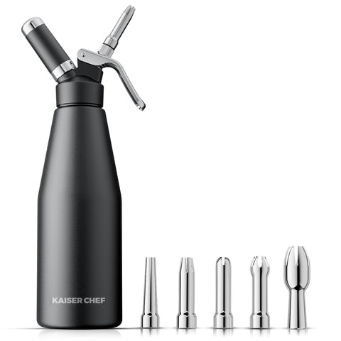 Kaiser chef 1000ml aluminum whipped cream dispenser for restaurant-quality toppings.