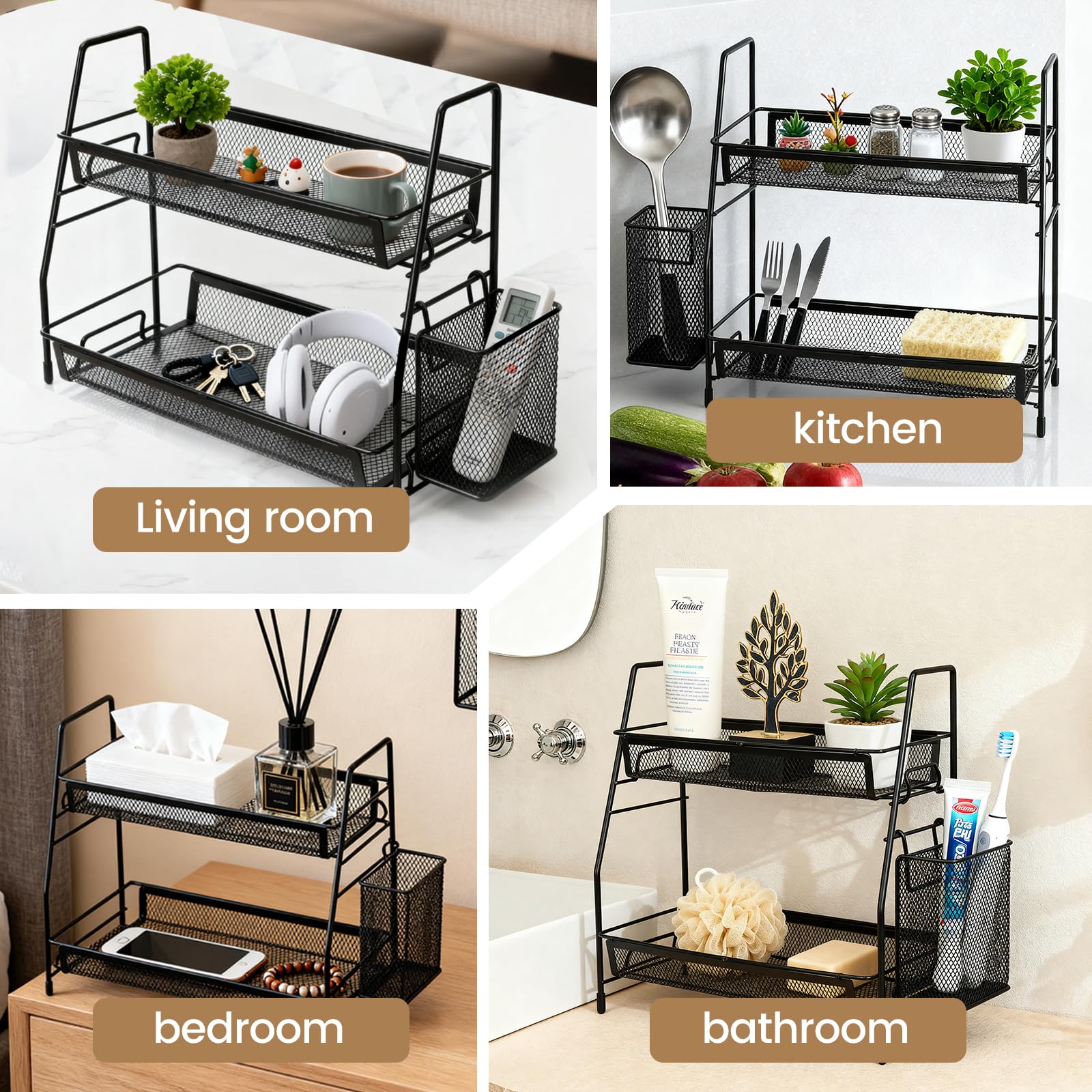 Kaixin Rabbit bathroom counter organizer in sturdy metal resists moisture