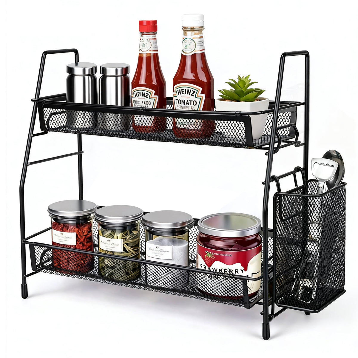 Kaixin Rabbit dual-layer kitchen rack keeps spices organized on the counter