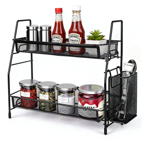 Kaixin Rabbit dual-layer kitchen rack keeps spices organized on the counter