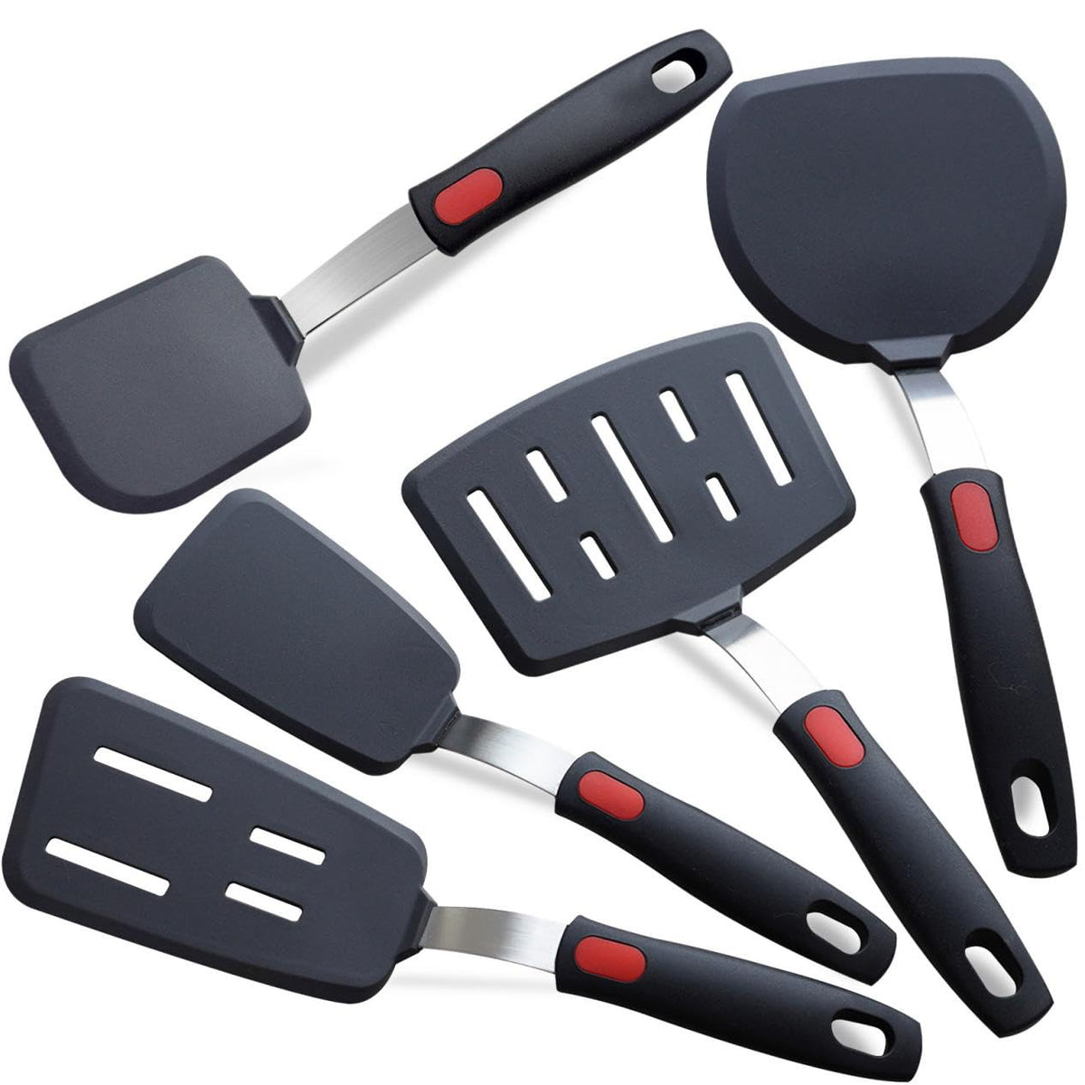 KAKAMINA long slotted turner silicone spatula for nonstick pans.