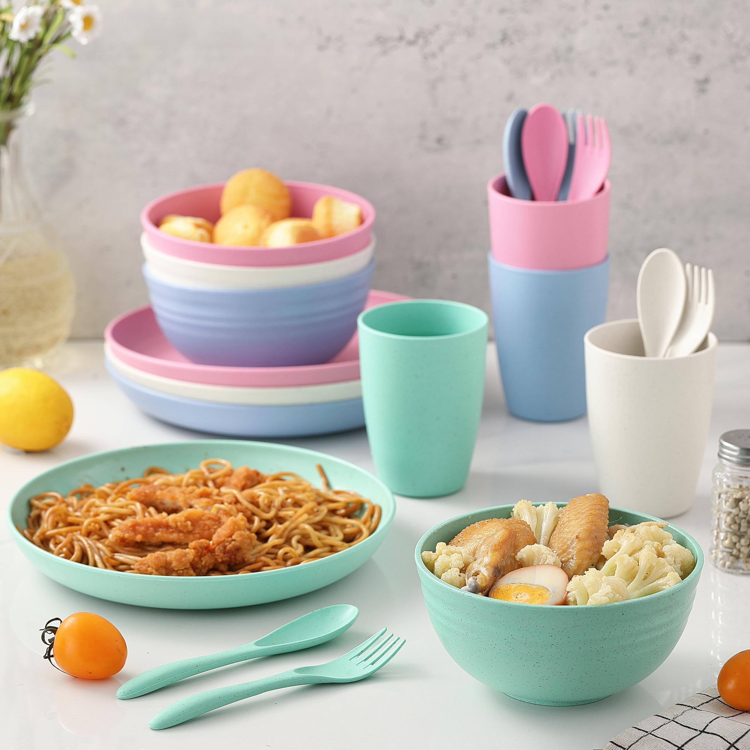 Kaloo wheat straw dishes dishwasher-safe, easy cleanup after meals.