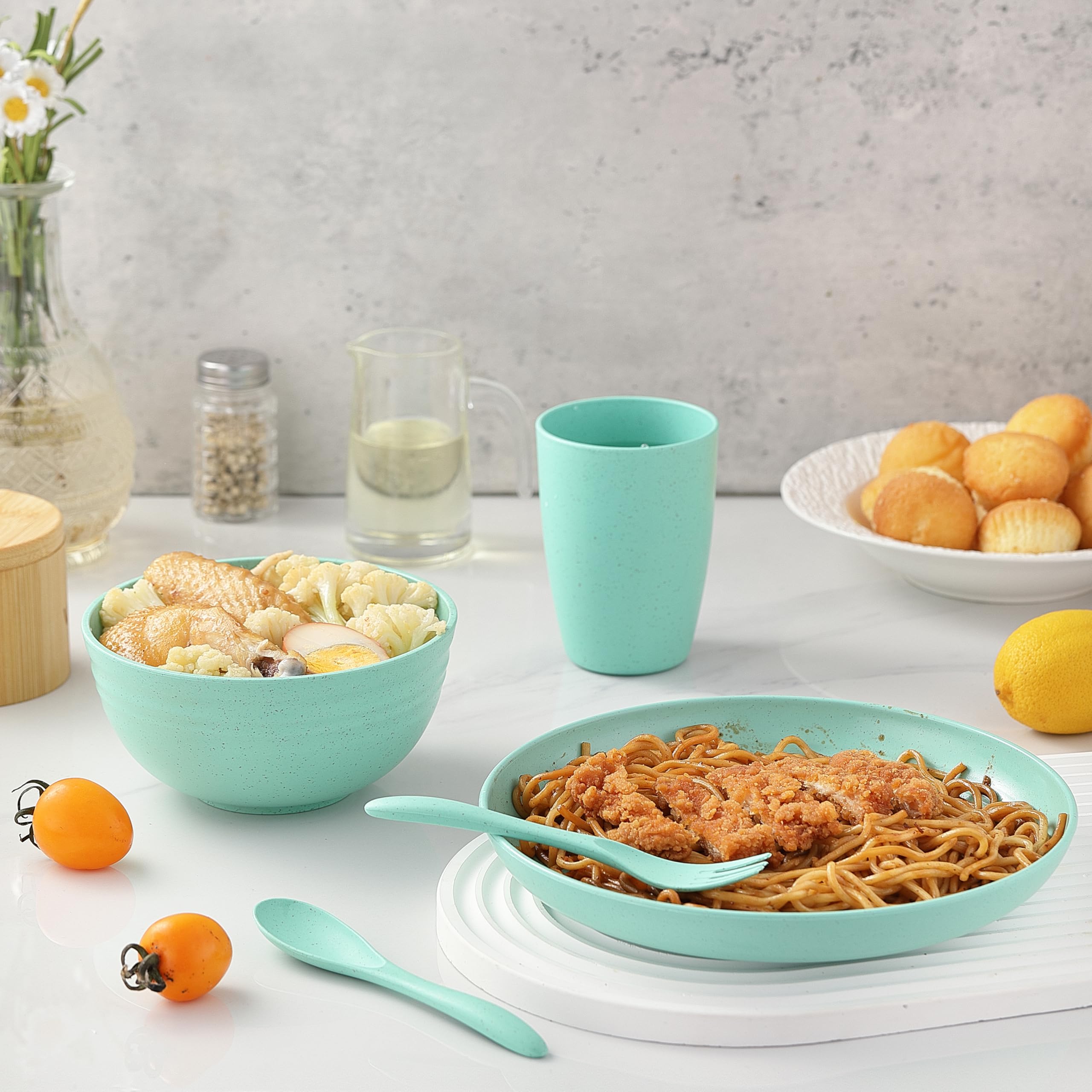 Kaloo wheat straw dishes spoons, sturdy utensils for meals on the go.