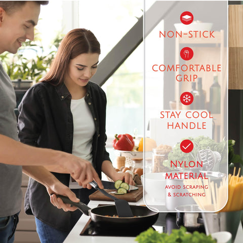 Kaluns soup ladle and solid Turner — comfortable grip for soups and flips.