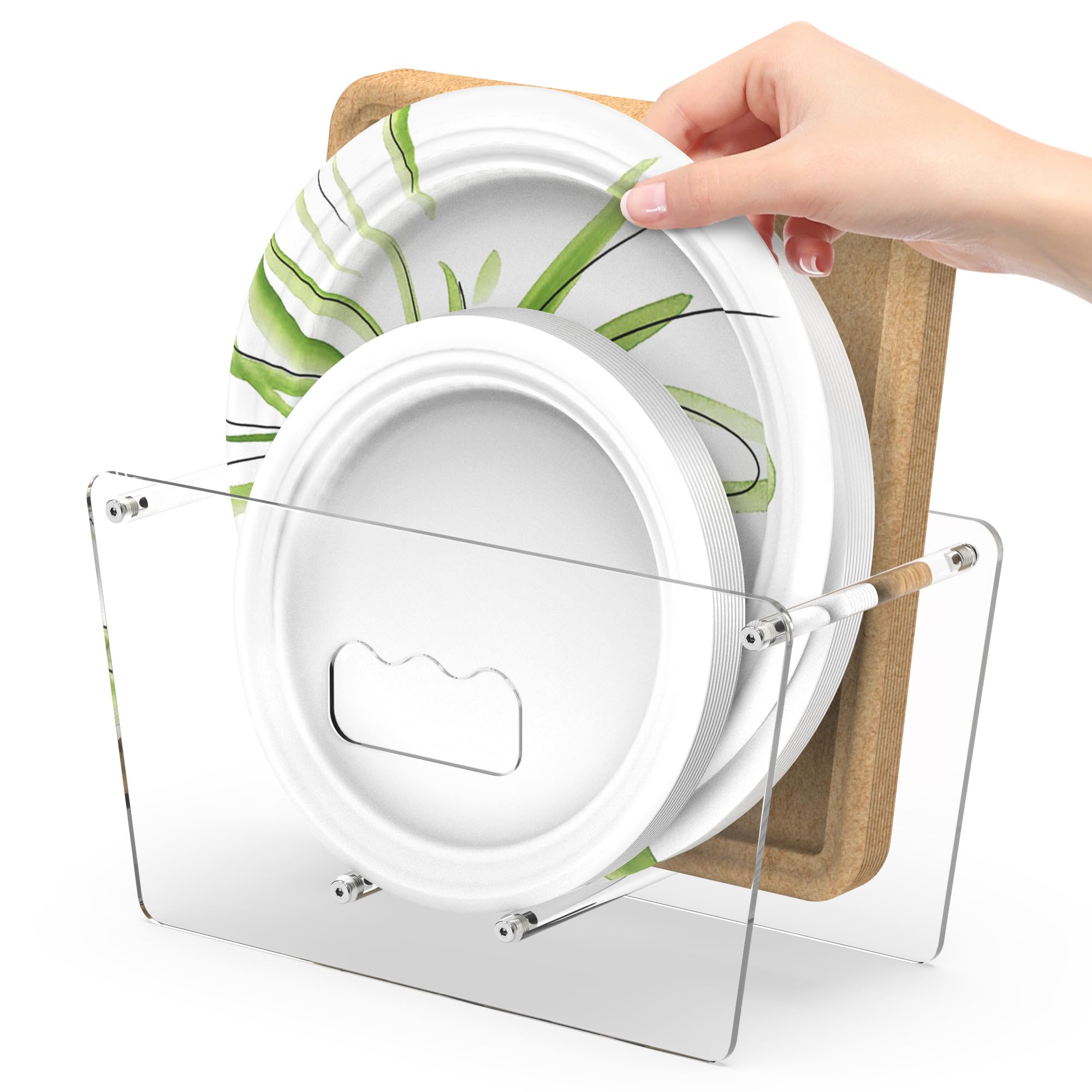 KALYLOC disposable plate dispenser showing space-saving design on a compact counter.