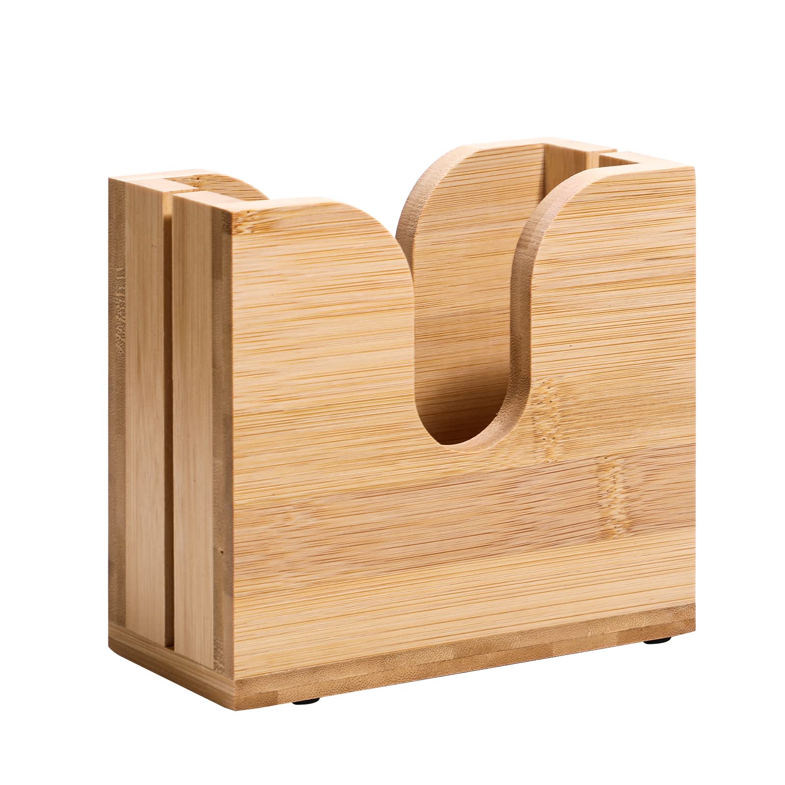 Kamehame Bagel Slicer Holder front view shows a sturdy bamboo base for safe cuts.