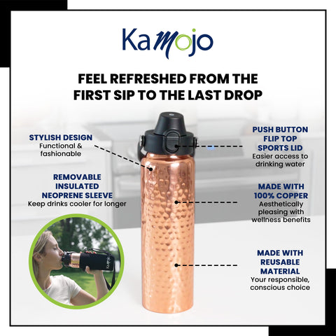 Kamojo bottle shown in travel scenario emphasizing sustainable hydration.
