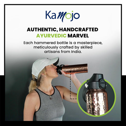Kamojo copper bottle with water inside ready for daily hydration.