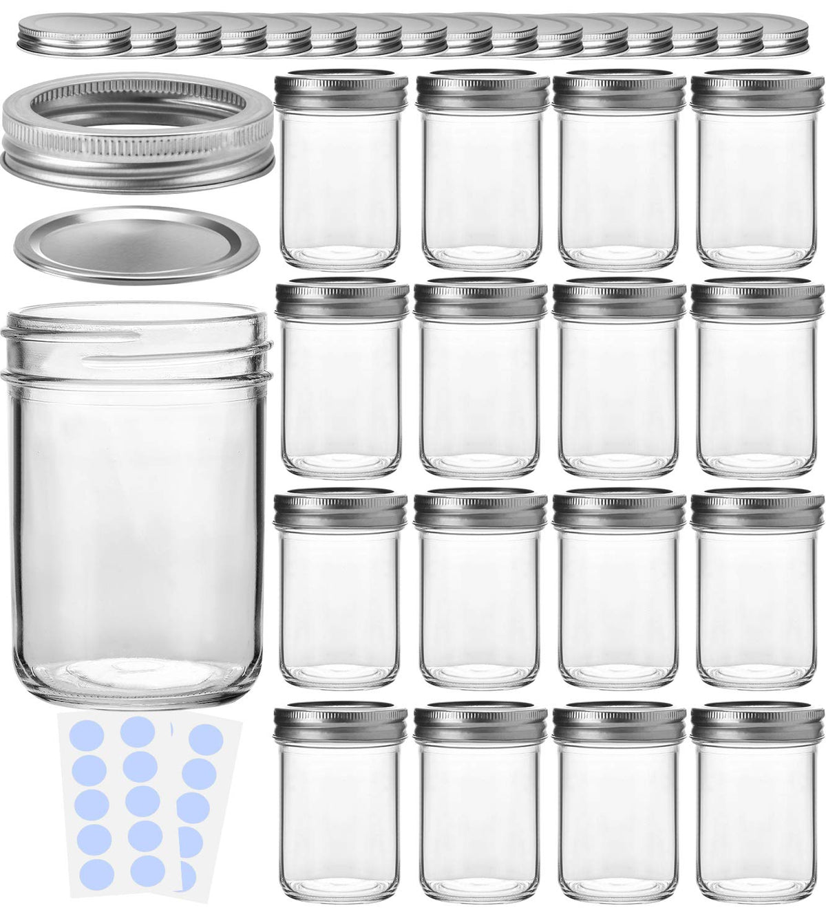 KAMOTA 8oz mason jar with clear glass and silver lid, ideal for pantry storage