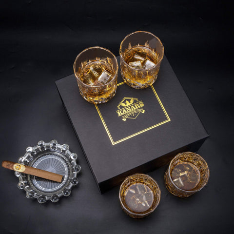 KANARS bourbon or scotch on the rocks setup in a stylish glass