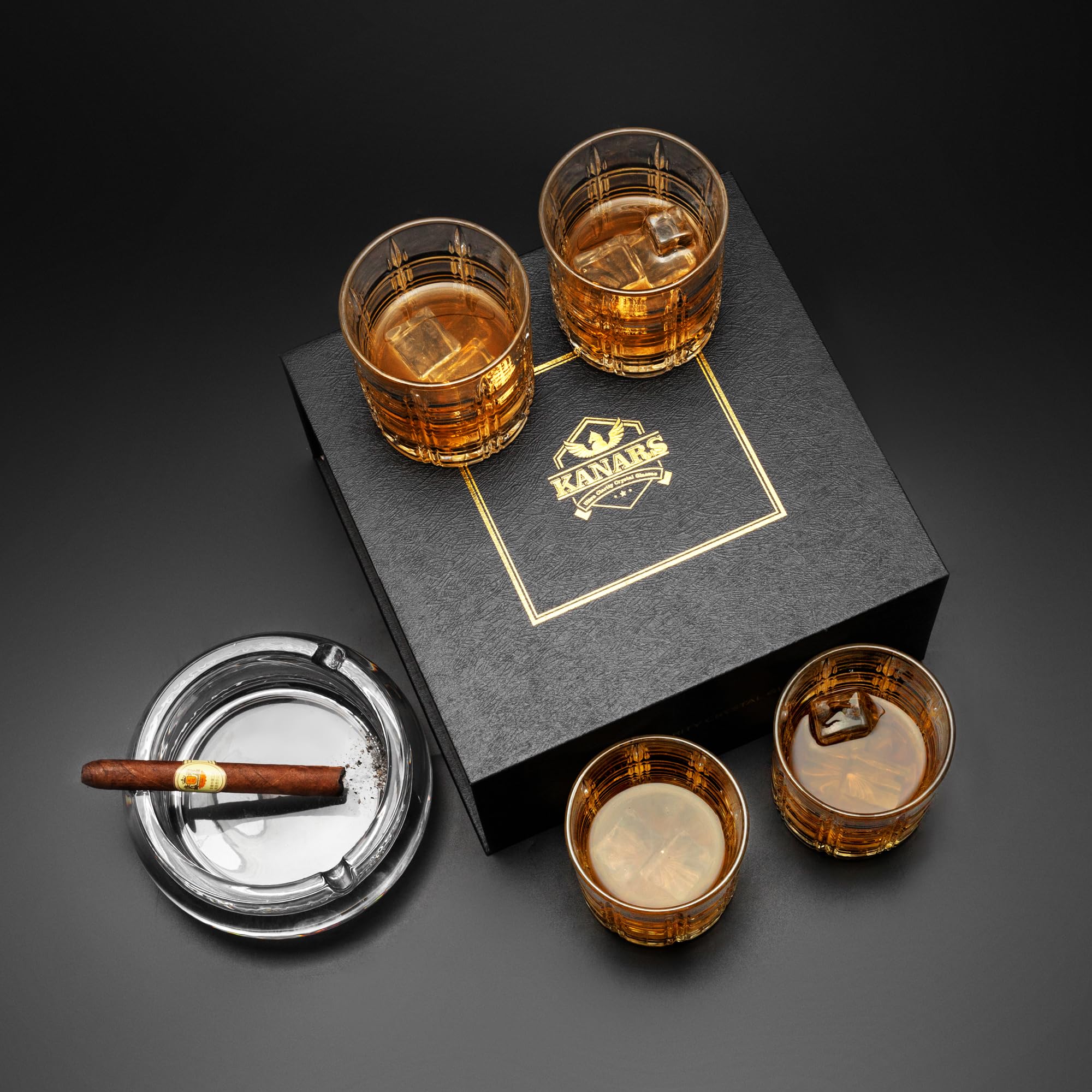 KANARS Crystal Whiskey Glasses ideal for bourbon or scotch tasting moments.