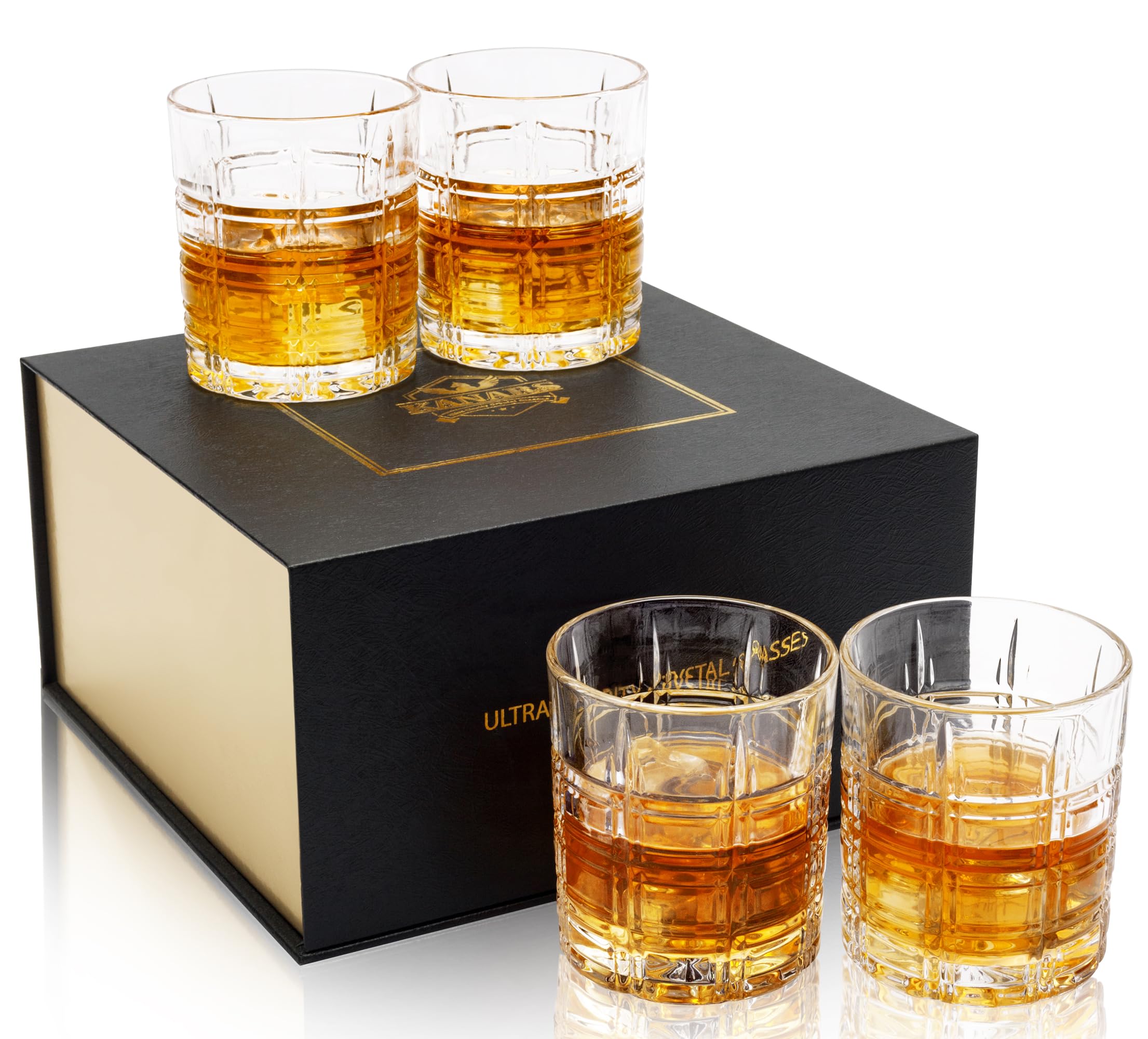 KANARS Crystal Whiskey Glasses close-up pattern highlights clarity for refined sips.