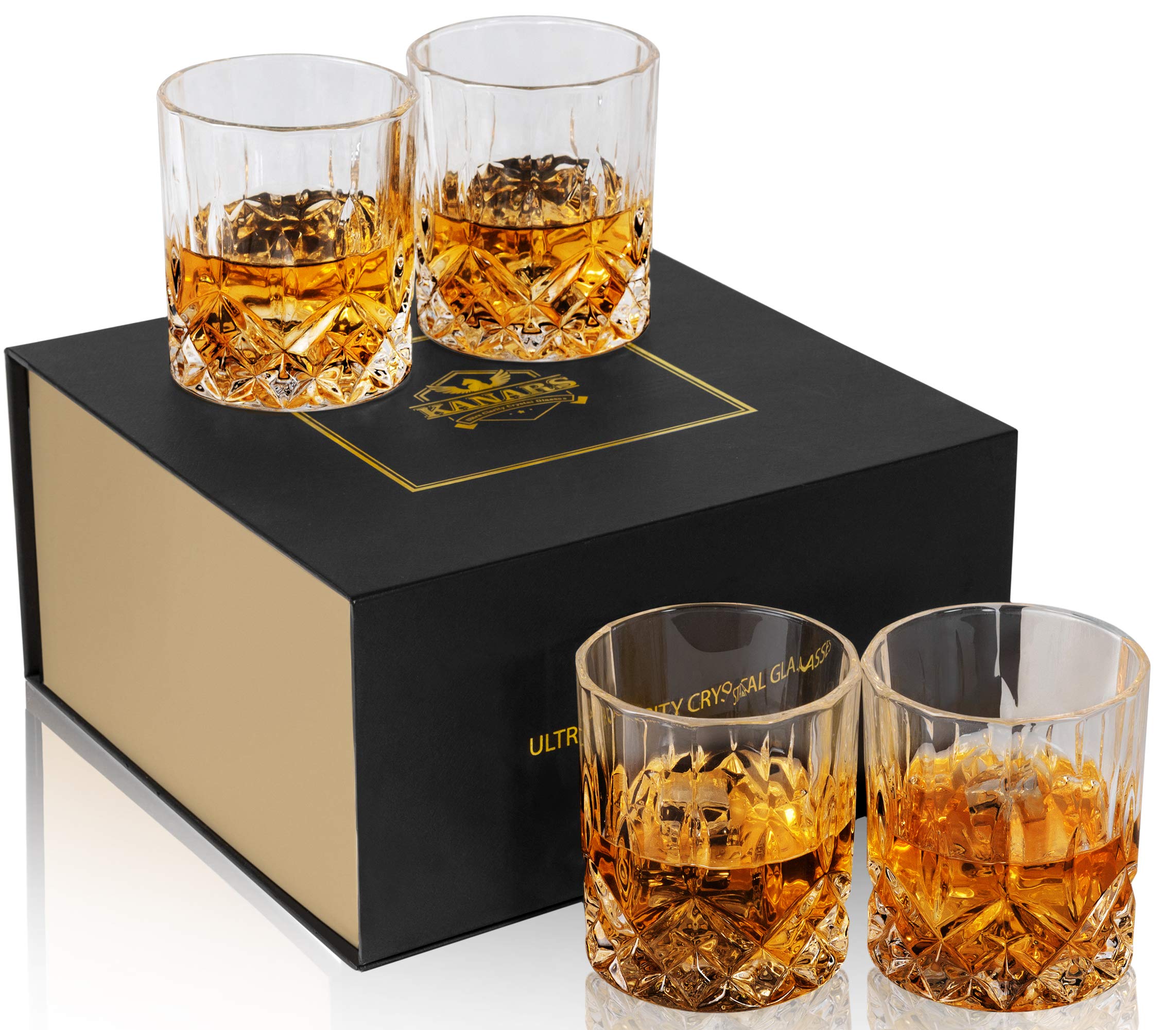 KANARS Old Fashioned whiskey glasses 10oz set of 4 for refined tasting