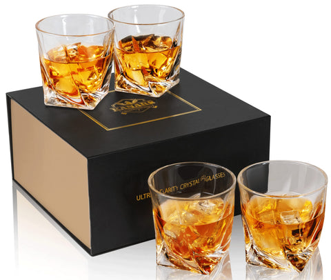 KANARS twisted-lowball whiskey glass with ergonomic grip for bourbon.
