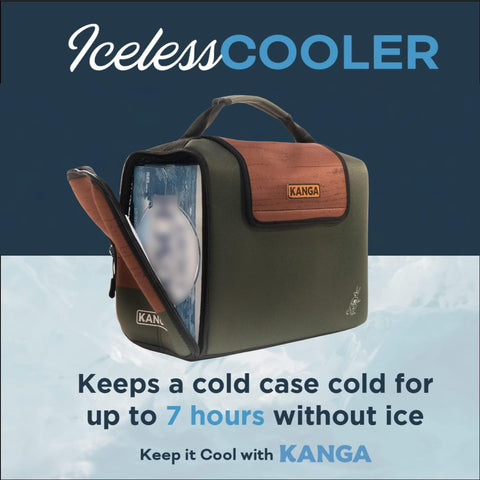 Kanga soft-material cooler bag with carry strap for easy transport.