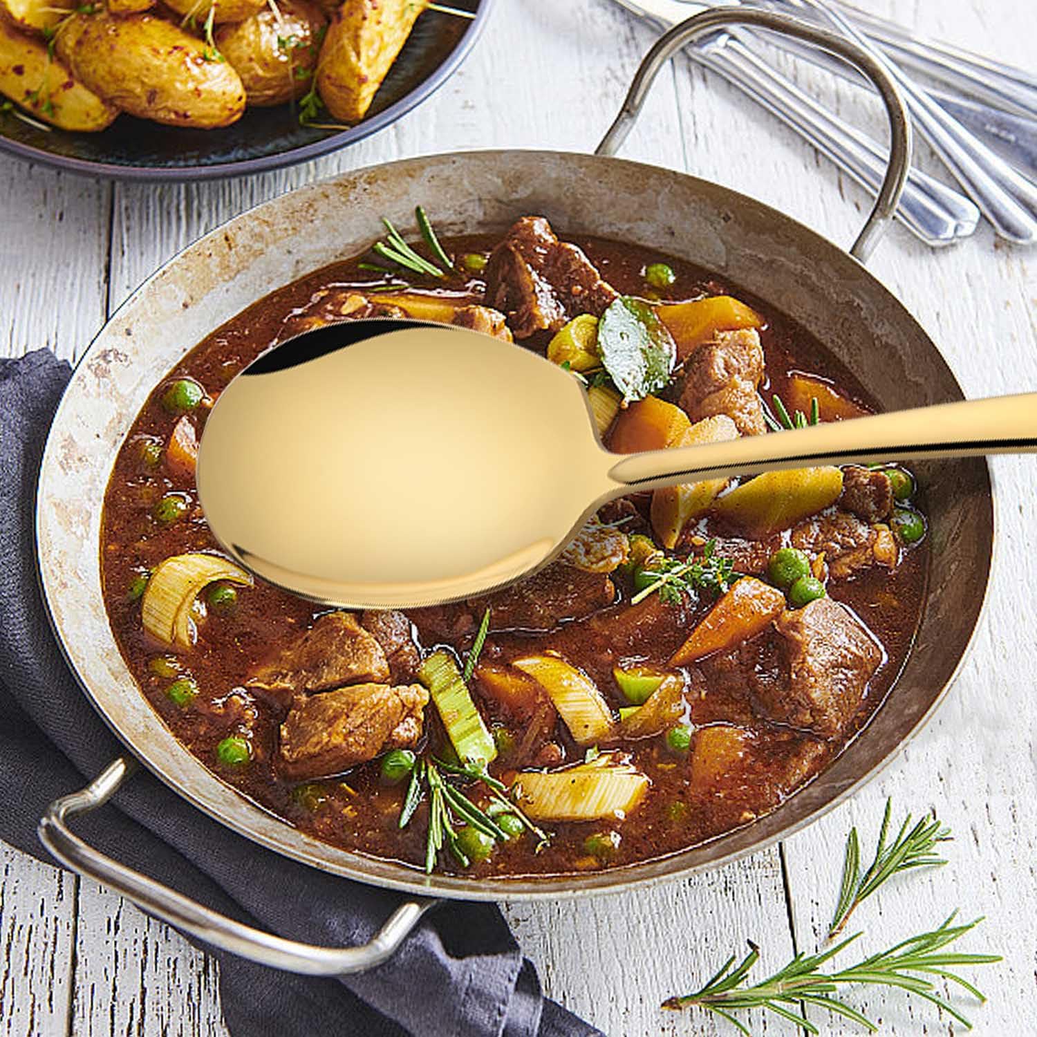 Kannei Tec buffet-catering spoons 12-inch ideal for large portions at events.