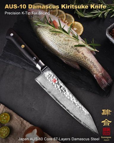 Kanngou 67-layer damascus steel with AUS-10 core for durability