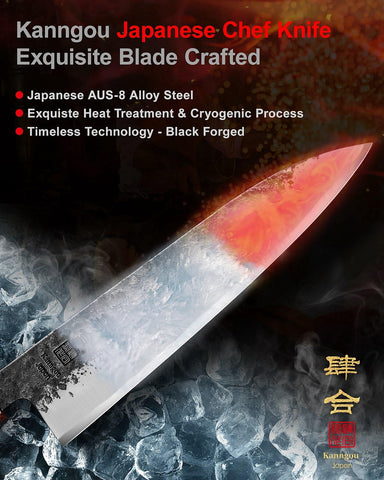 Hammered Tsuchime texture on blade reduces drag during cuts