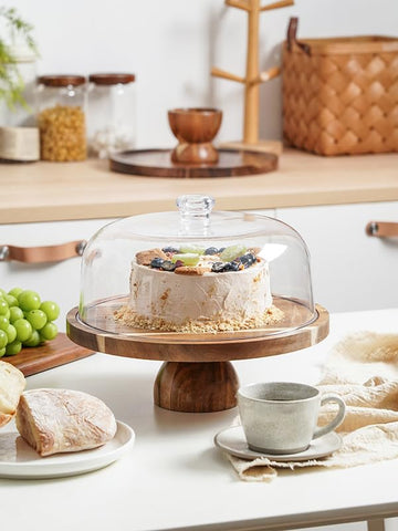 Kanwone acacia wood cake stand doubles as a chic charcuterie board
