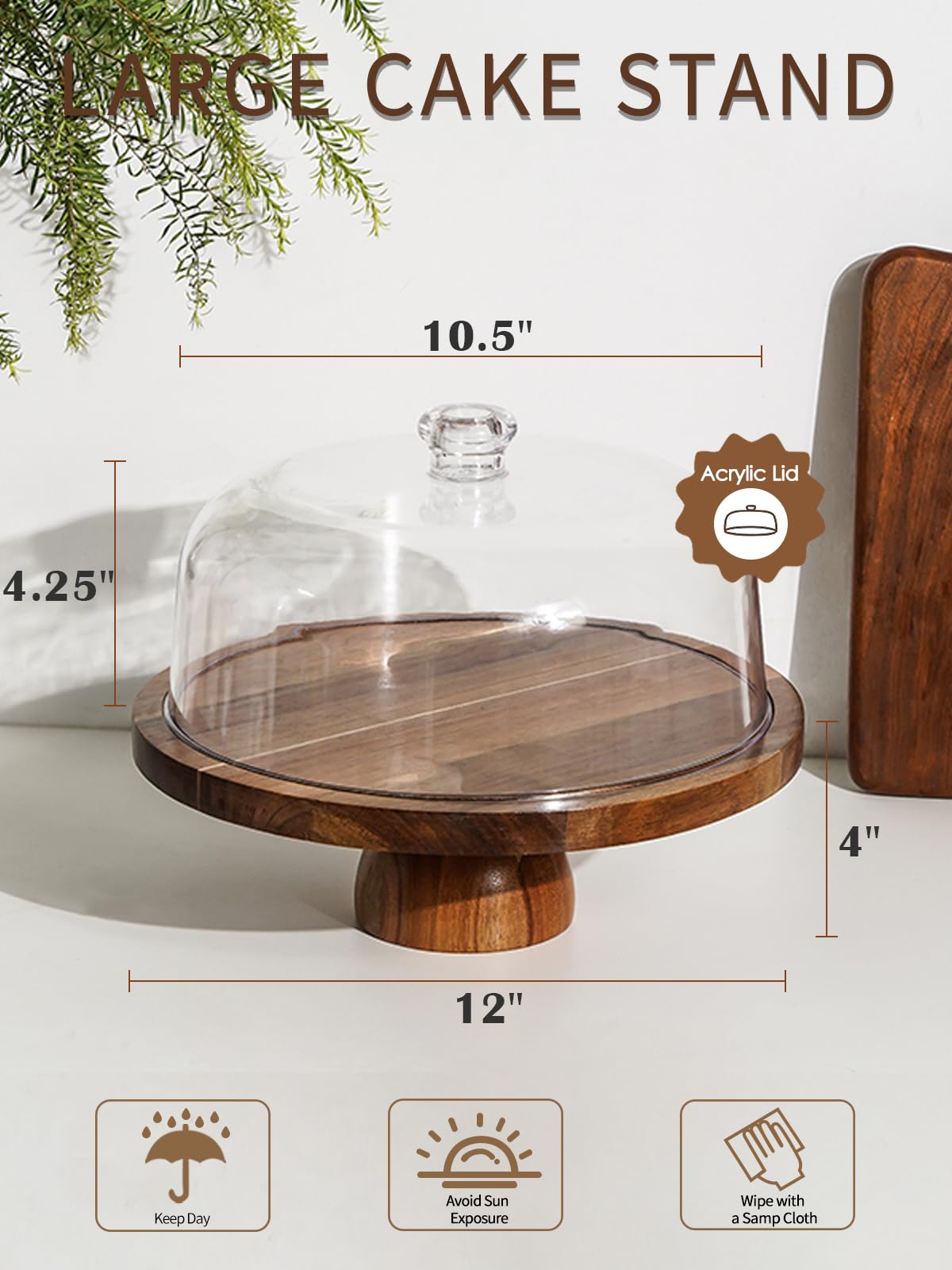 Kanwone acacia wood cake stand with detachable base for flat cake presentation