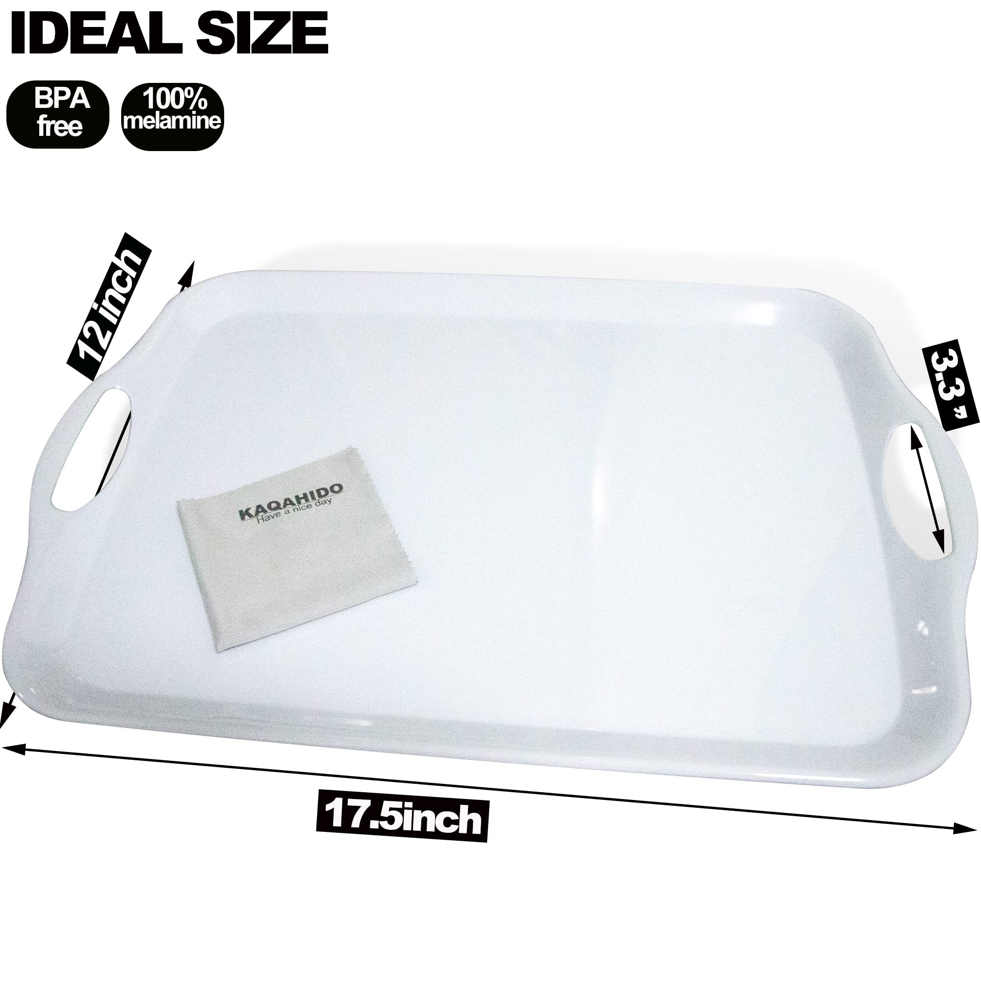 KAQAHIDO melamine tray with side handles white, ideal for serving meals on the couch.