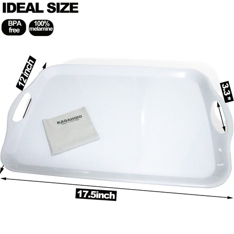 KAQAHIDO melamine tray with side handles white, ideal for serving meals on the couch.