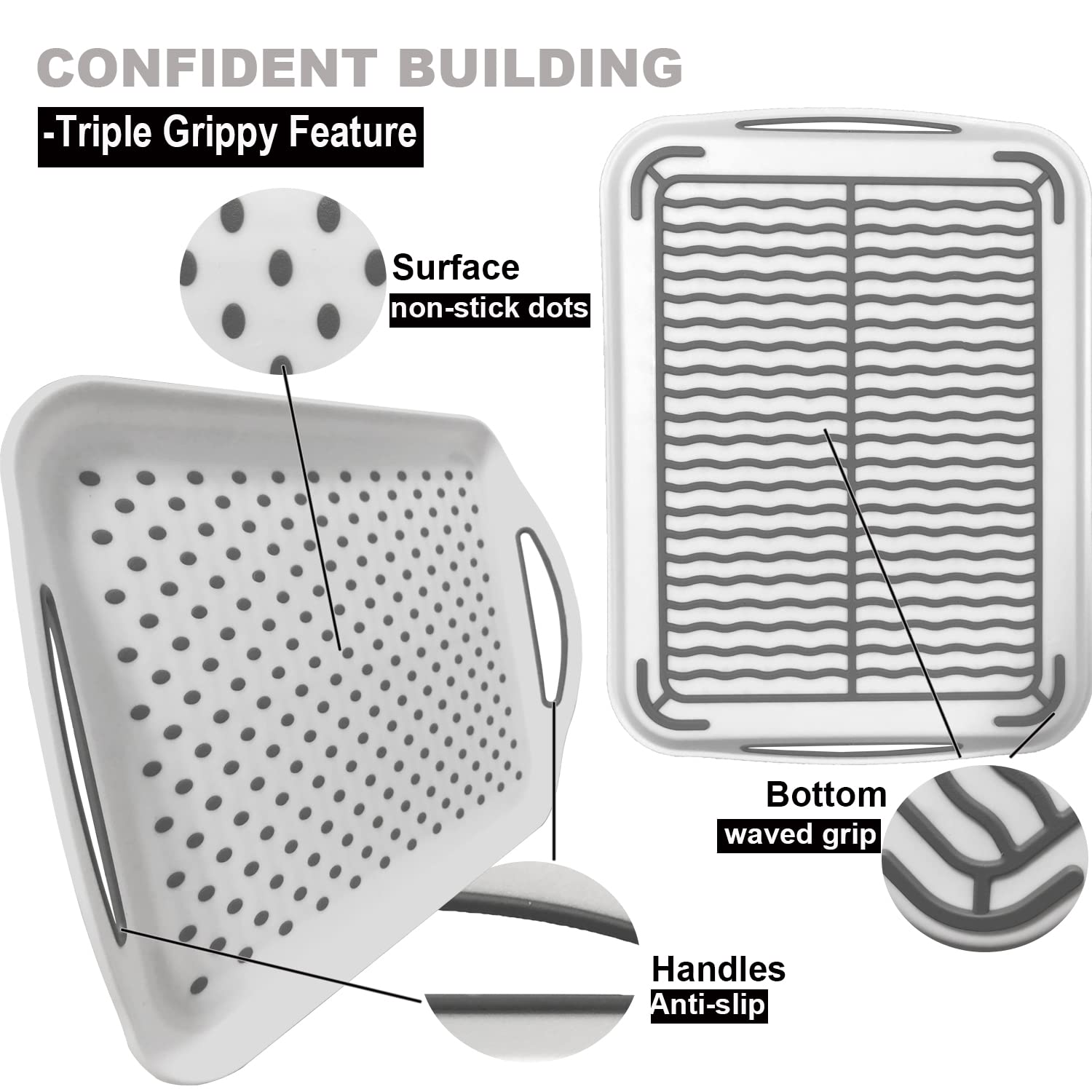 KAQAHIDO rectangular lap tray with surface dots helps prevent sliding during meals.