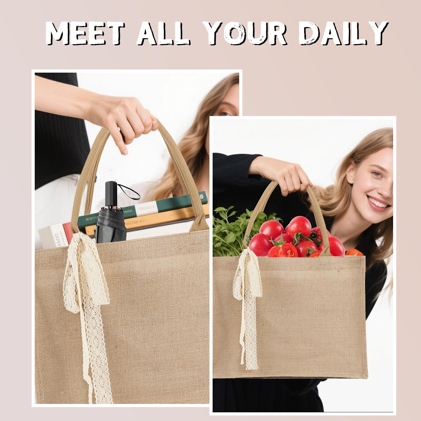 Karinoos Burlap Tote DIY-ready surface for art, personalization, or gifting.