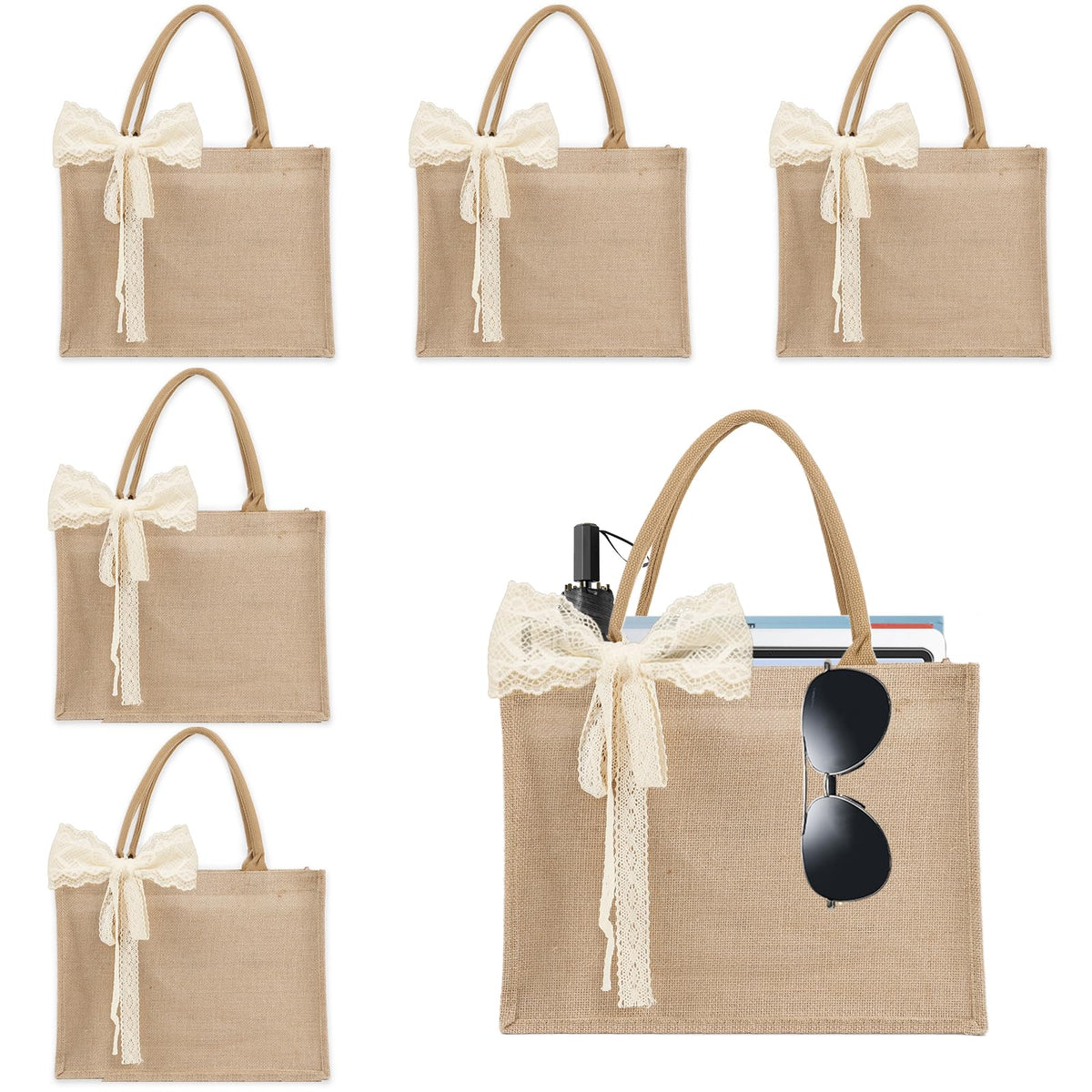 Karinoos Burlap Tote Set front view with sturdy handles and roomy interior for daily use.