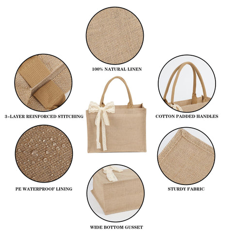 Karinoos Burlap Tote waterproof coating demonstrates water resistance for beach or travel.