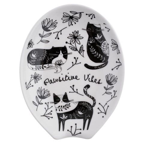 Karma Boho spoon rest with cat design keeps counters clean and stylish