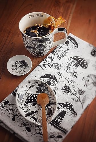 One-of-a-kind illustrations blend with Boho mugs for cohesive decor