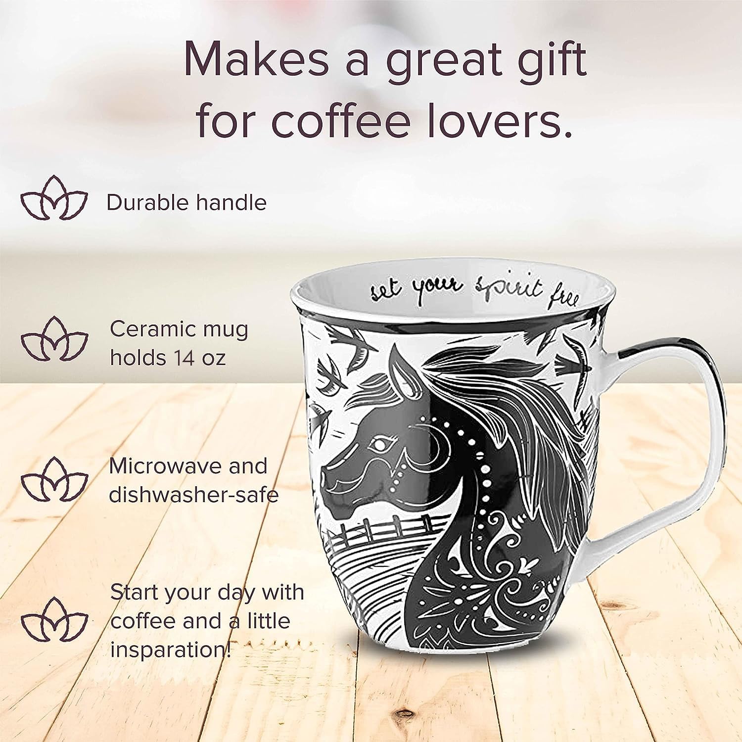 Karma Gifts black and white mug art closeup emphasizes detailed design for tea moments.