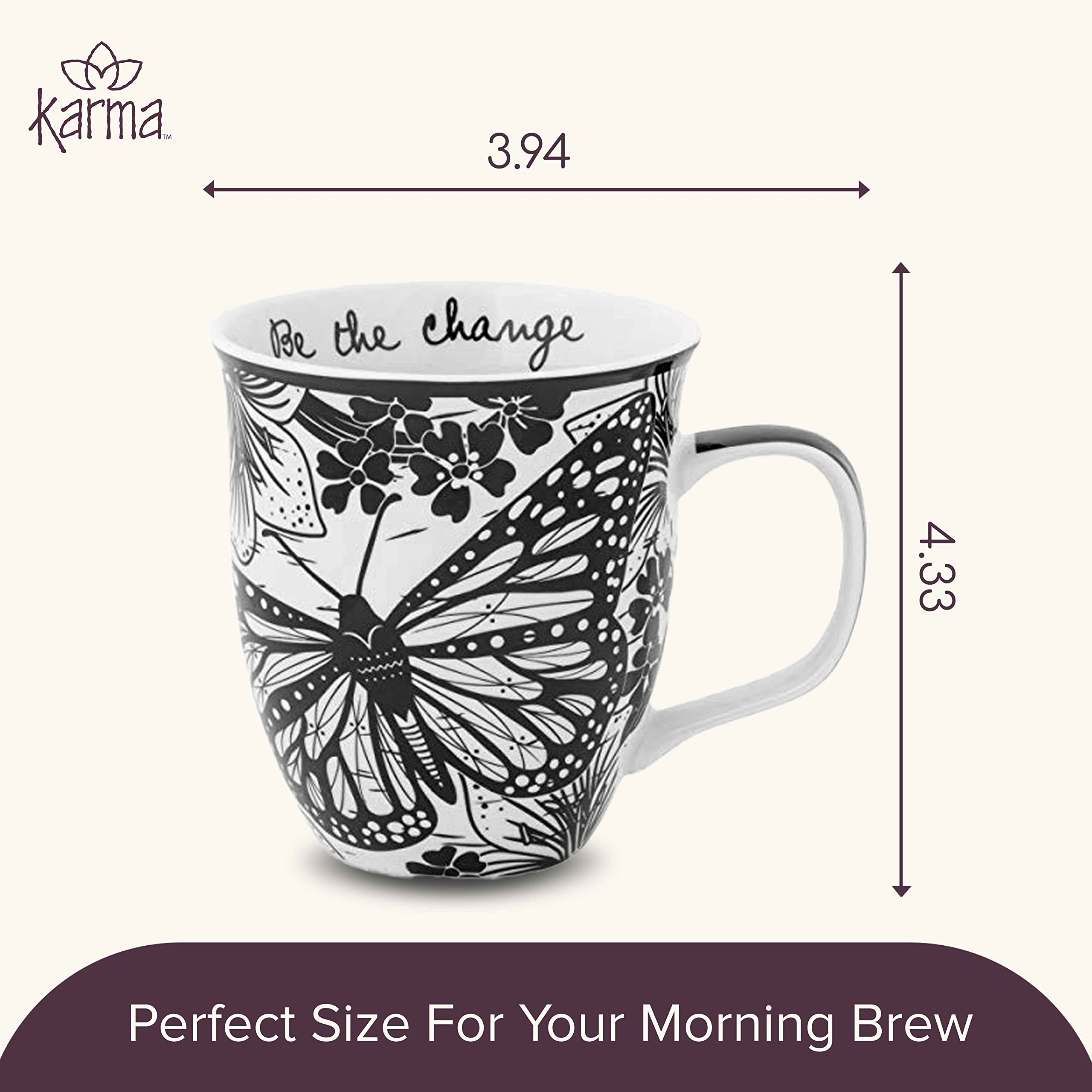 Karma Gifts boho mug sized at 16oz for generous beverages.