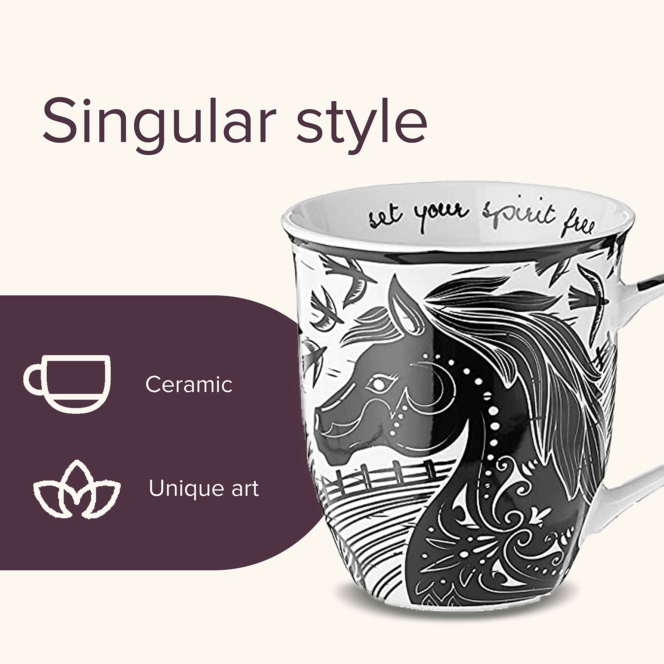 Karma Gifts boho mug horse detailed illustration adds a unique kitchen accent.