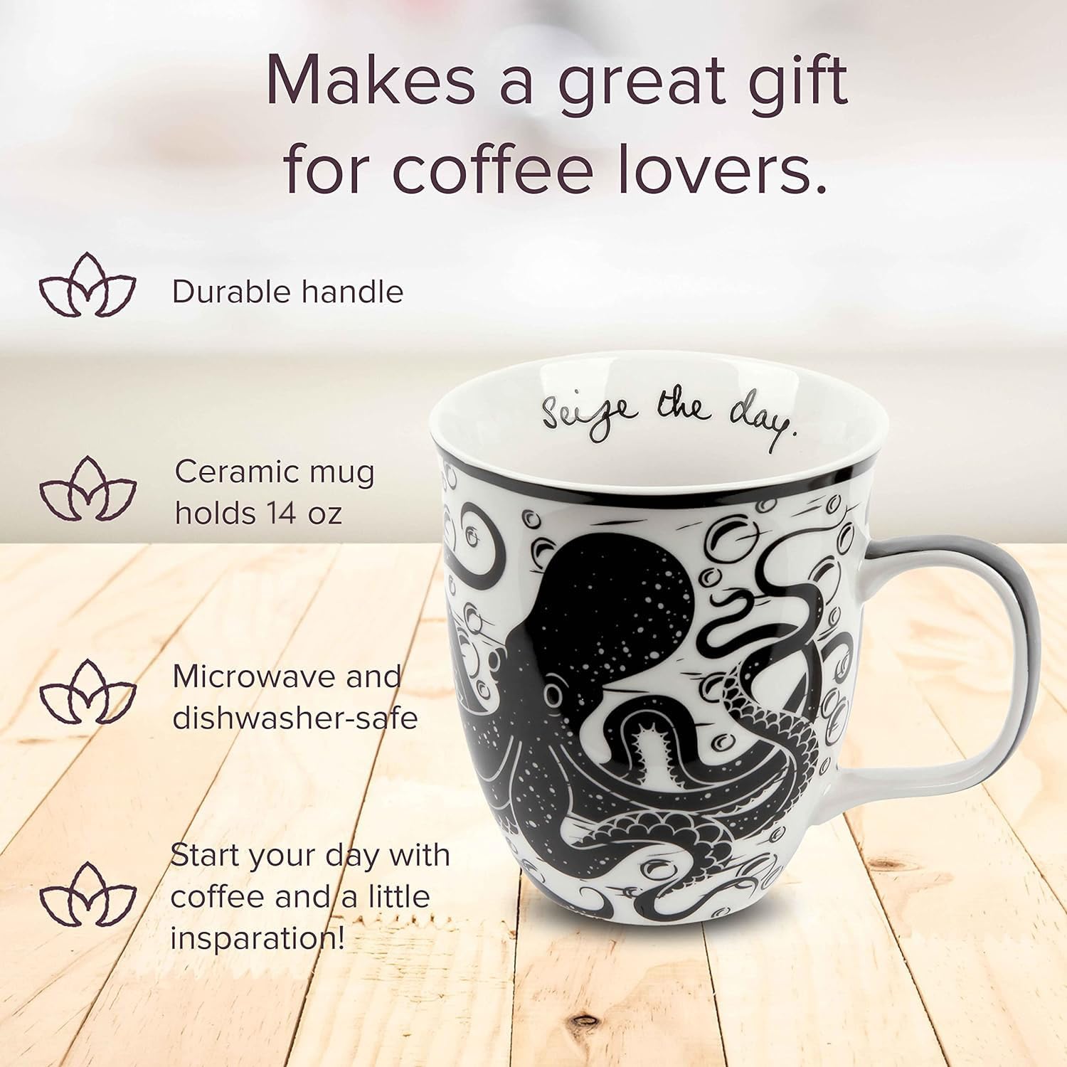 Karma Gifts octopus mug artwork close-up highlighting unique Boho design.