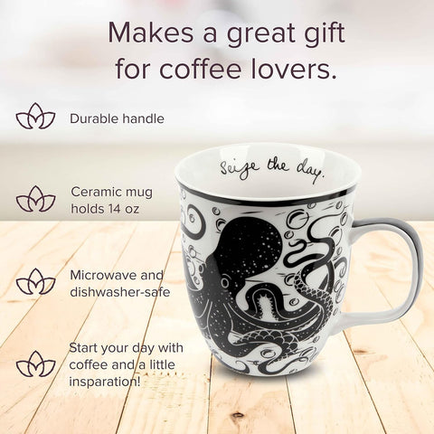Karma Gifts octopus mug artwork close-up highlighting unique Boho design.