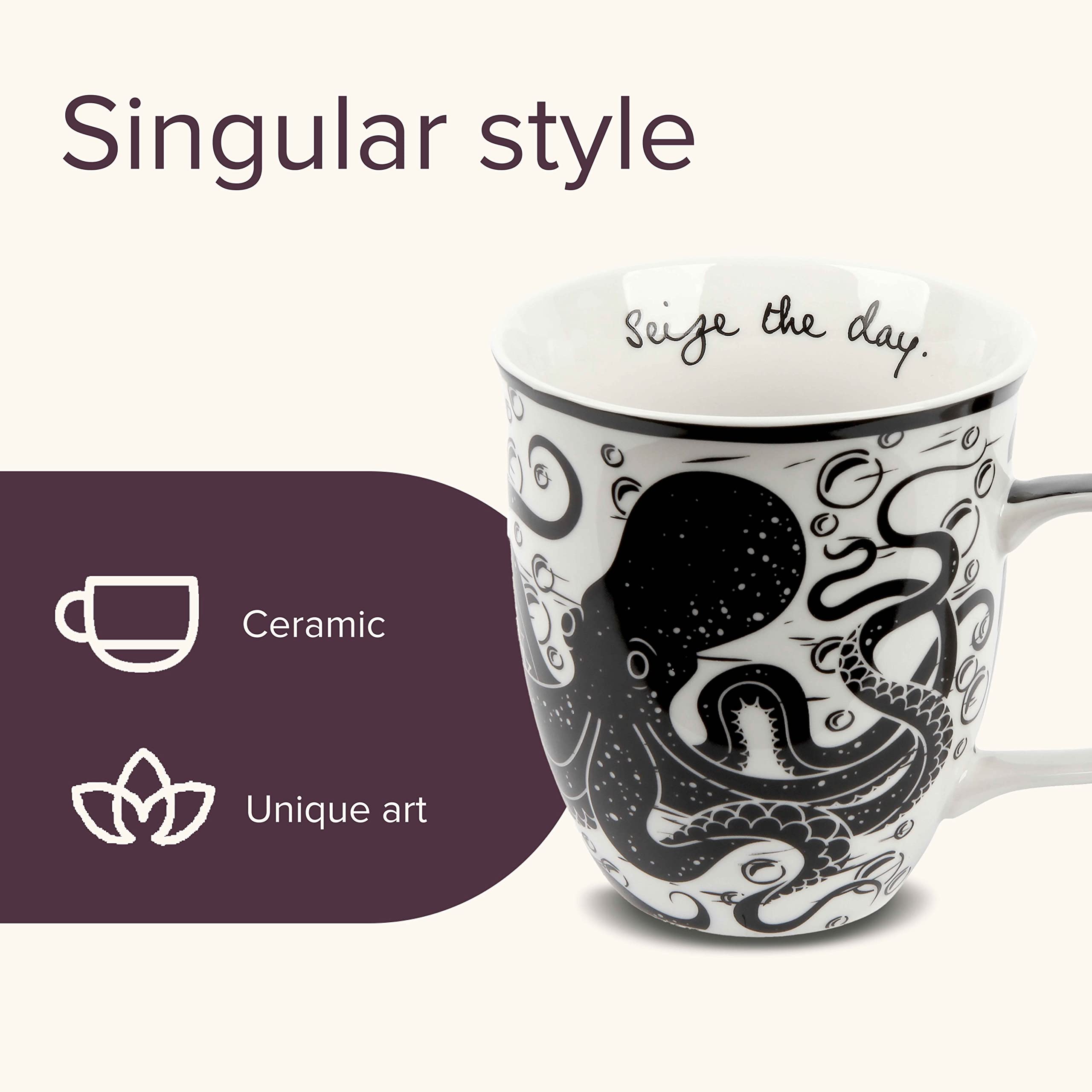 Karma Gifts ceramic coffee mug with a sturdy handle for comfortable grip.