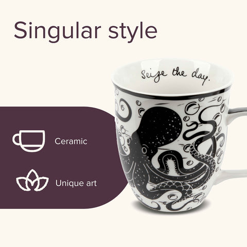 Karma Gifts ceramic coffee mug with a sturdy handle for comfortable grip.