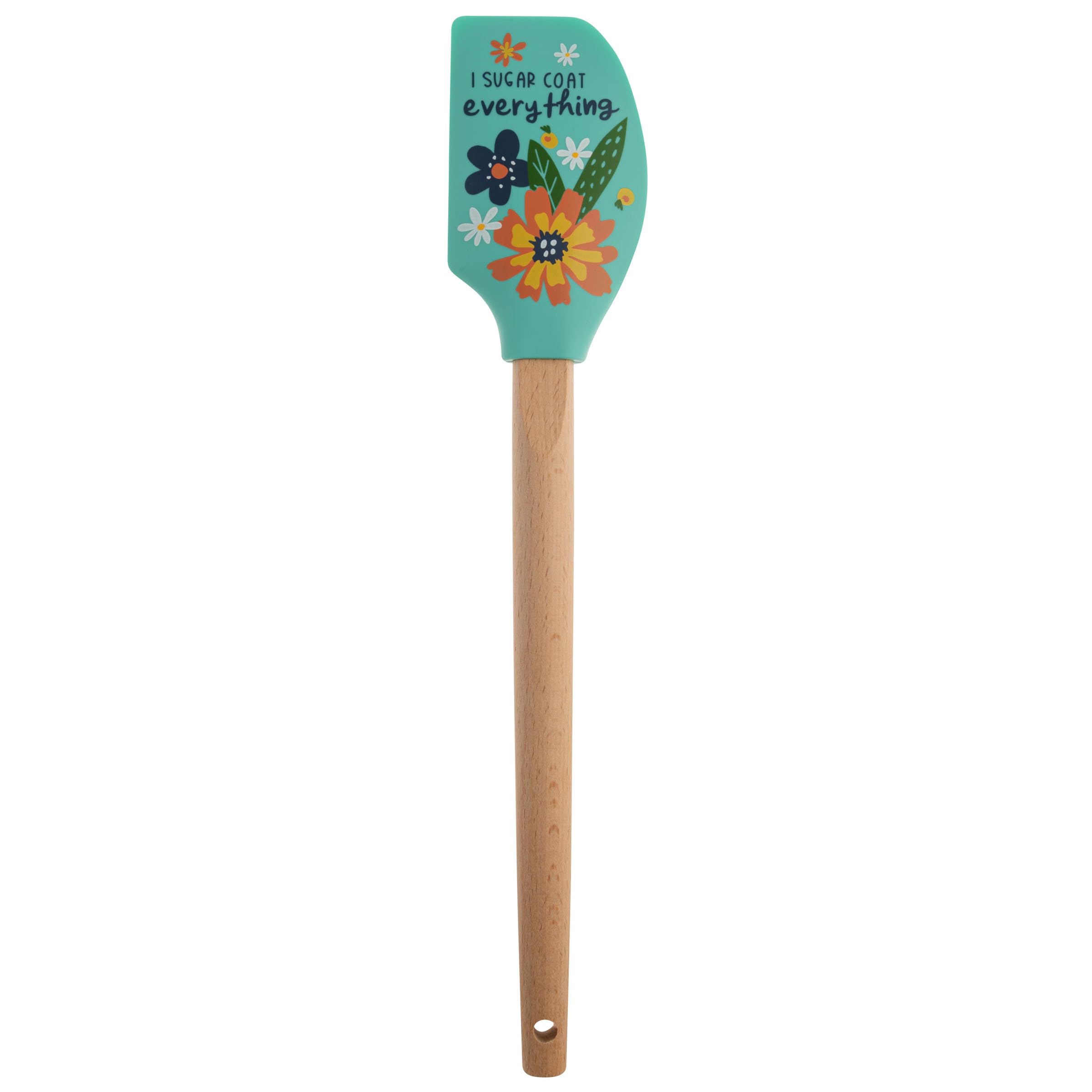 Karma silicone spatula with wood handle, heat resistant up to 428°F for nonstick cookware.