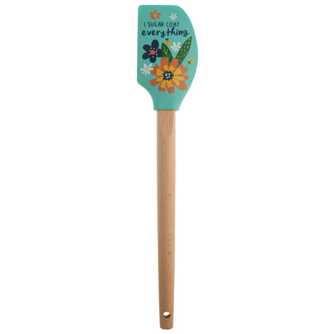 Karma silicone spatula with wood handle, heat resistant up to 428°F for nonstick cookware.