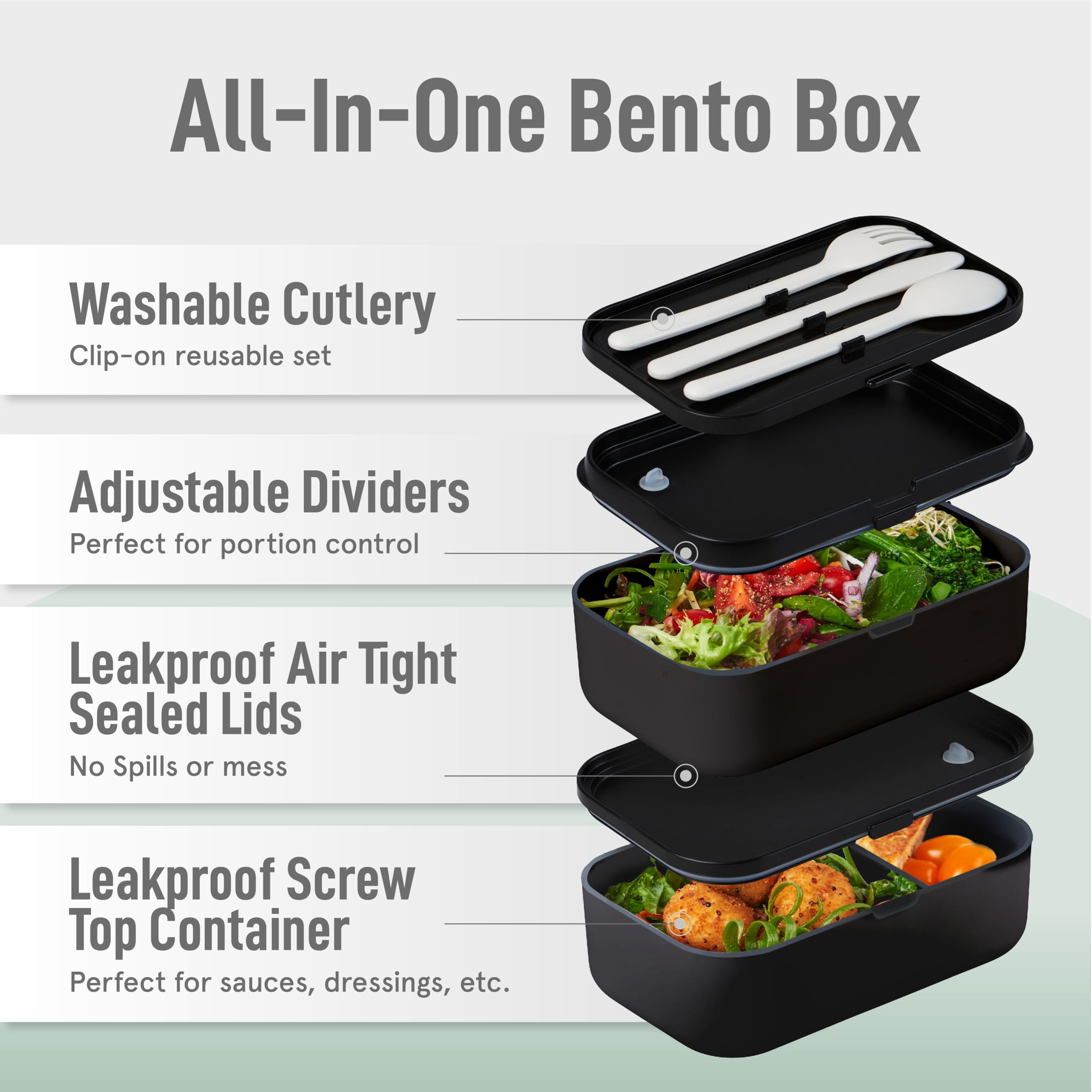 KARRICO stackable compartments organize lunches and simplify portion planning.