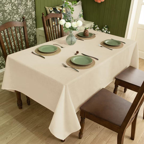 Karseteli slubby texture tablecloth in fall khaki for warm, inviting tables.
