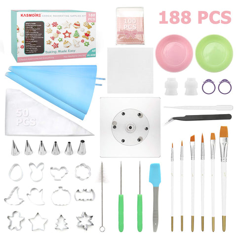 Kasmoire 188pcs cookie decorating kit, complete all-in-one for easy decorating