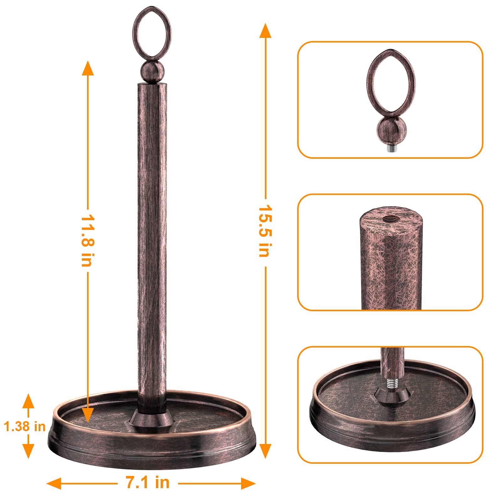 Kasunto paper towel holder top ring enables easy lift and quick access.
