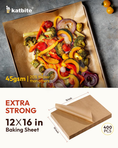 Katbite 12x16in heavy-duty parchment paper ready for large sheet pan cooking.