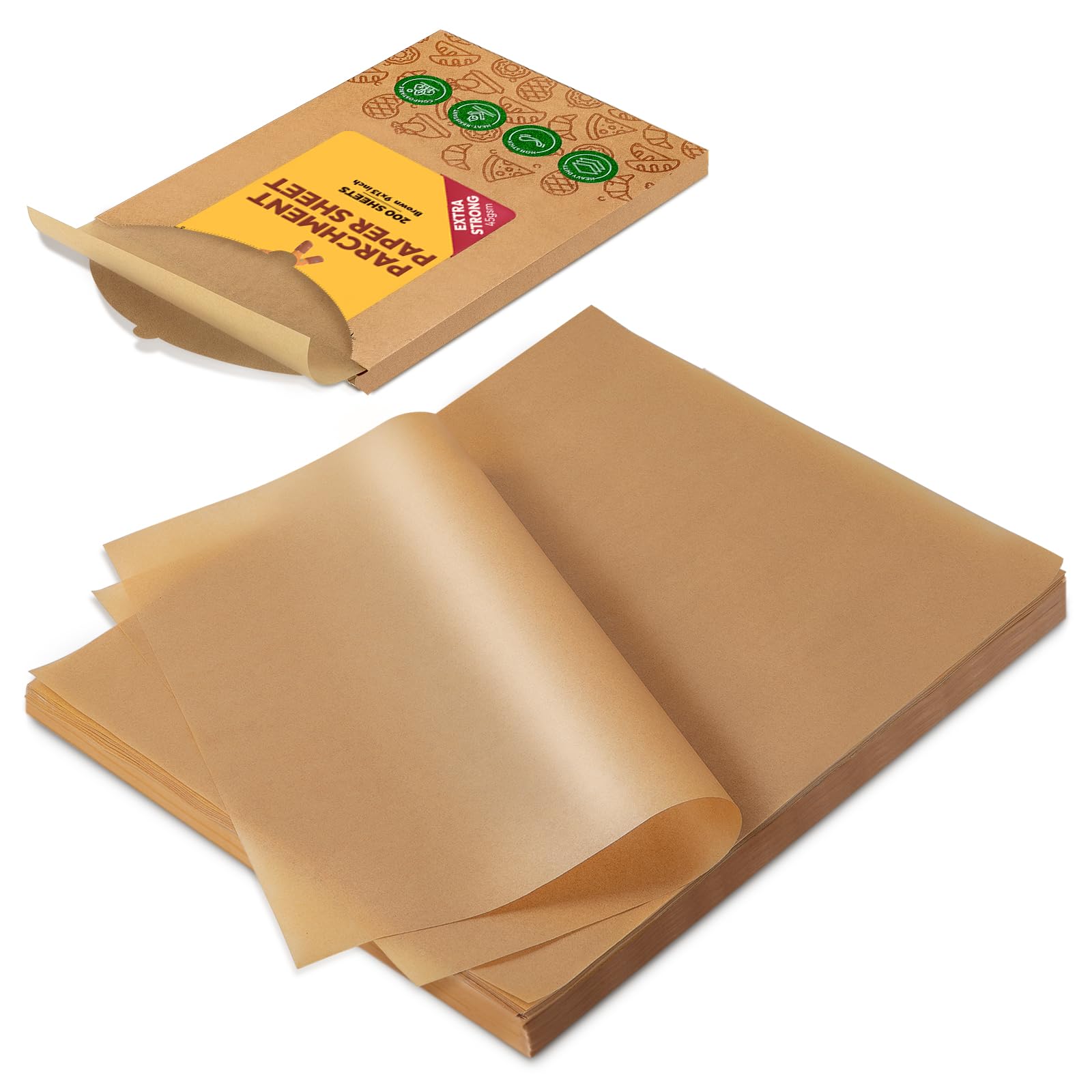 Katbite 200Pcs 9x13 heavy-duty parchment sheets ready for baking cookies.