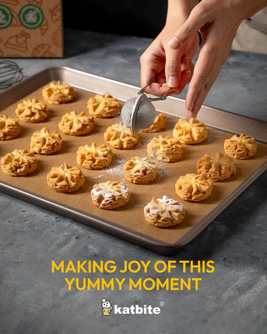Katbite easy-clean parchment keeps trays pristine after baking.