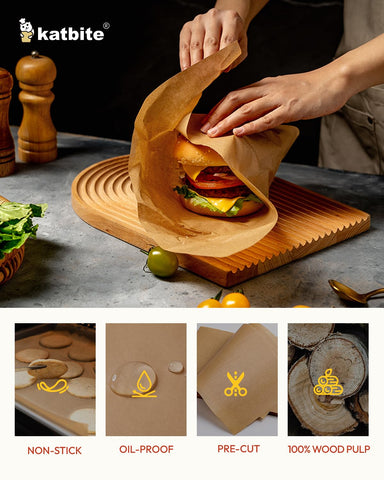 Katbite FSC-certified parchment sheets made from wood pulp for safe cooking.