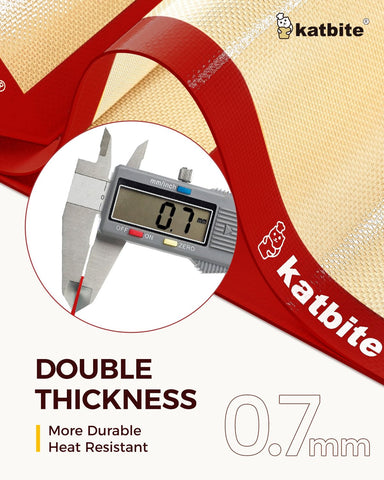 Katbite half-sheet red silicone baking mat, back view showing durable nonstick surface.